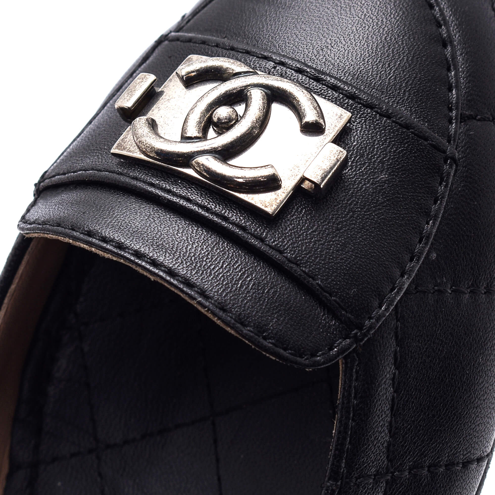 Chanel - Black Quilted Leather CC boy Flats